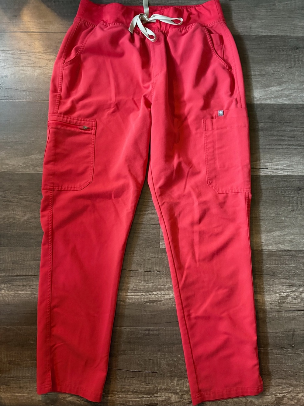 FIGS Yola High Waisted Cargo Scrub Pants Coral Pink/ Fiery Coral Womens Large L